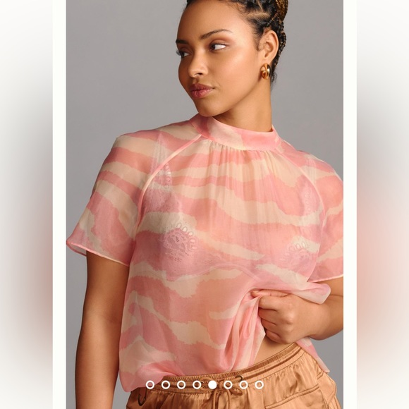 Anthropologie NWT Daniel Rainn Mock-Neck Short-Sleeve Blouse Size M. - Picture 5 of 15